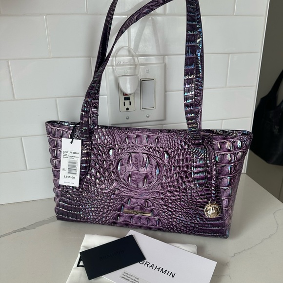 Brahmin Handbags - Brahmin Tonya Iridescent Passion Purple Croc-Embossed Leather Tote